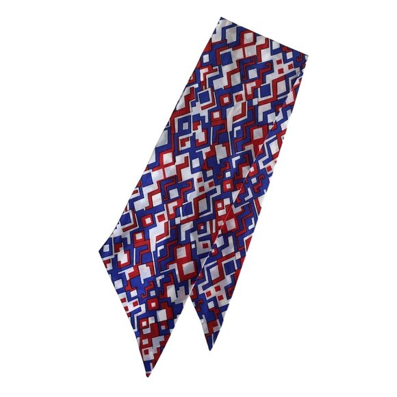Geometric Red White & Blue Silk Scarf With Abstract Pattern Design - Picture 4 of 4